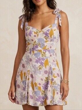 ae floral denim mini shift dress AE Printed Denim Mini Dress